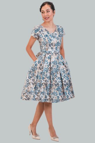 Vestido celeste flores Brigitte Midi Gala