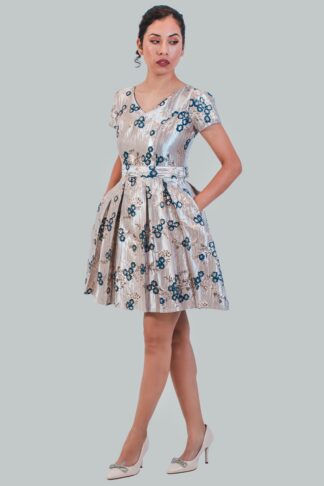 Vestido azul flores brocado Brigitte Gala